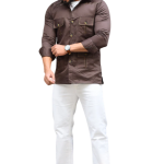 Brunette-Brown Cotton Blend Hunting Style Shirt | Premium Men's Sportswear | Classic Outdoor Design | Comfort Blend Fabric | Size 36-44